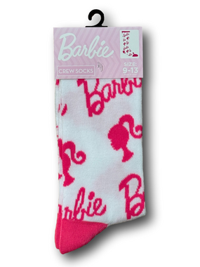 3/$20 Barbie Retro Logo Funny Novelty Crew Socks - NWT